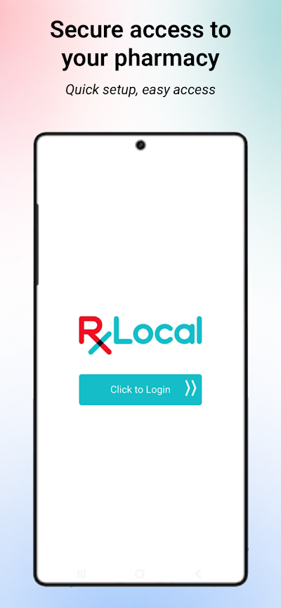 RxLocal app screenshot: secure login to your pharmacy account